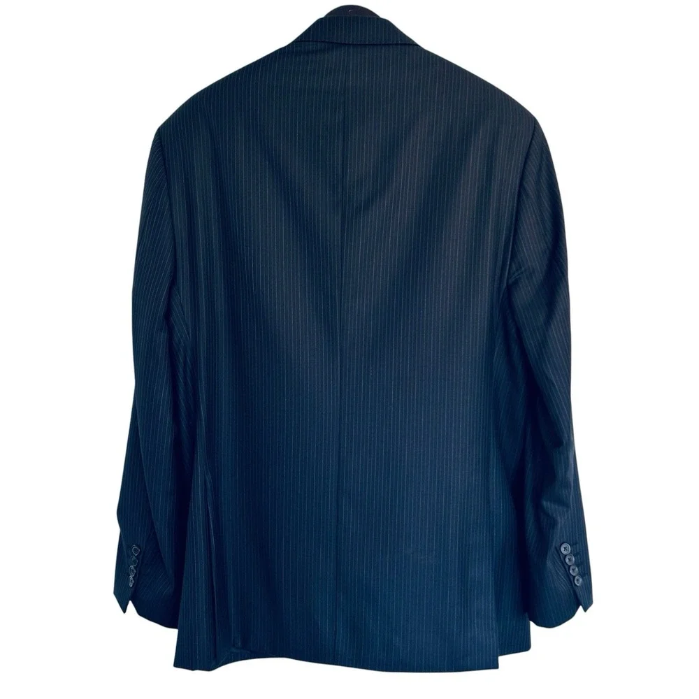 Polo Ralph Lauren Navy Blazer 44R Blue Gray Stripe Wool Reda Italy Double Vent